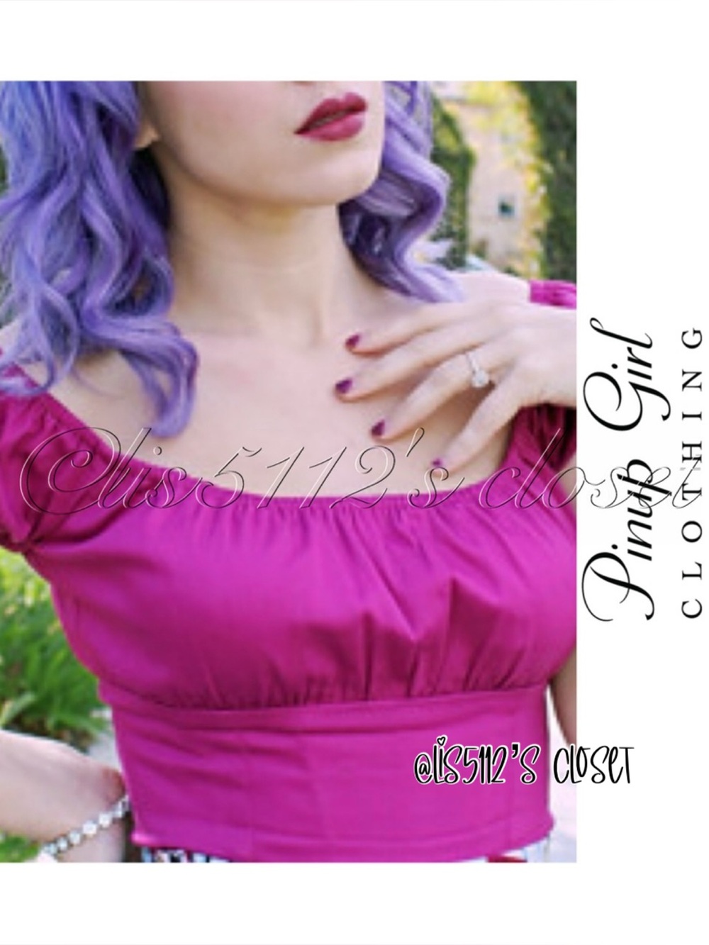 Pinup Couture PUG Peasant Top in Magenta Purple Pink Cotton Sateen 3X